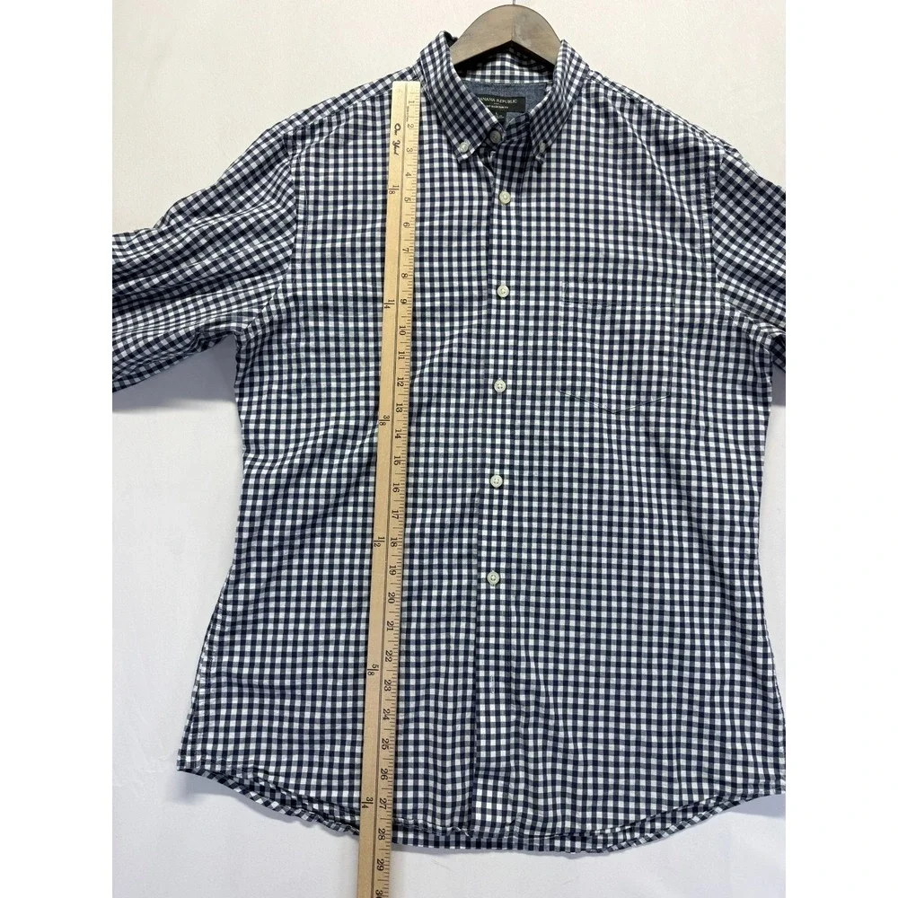 Banana Republic Soft‎ Wash Slim Fit Shirt Mens L Blue White Gingham Button Down